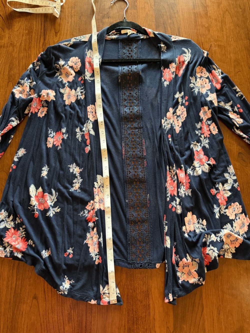 Maurices Navy Cardigan with Coral Floral Accent and Lace Back - Size S (fits M) - Picture 4 of 7